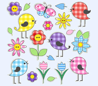 Cute Birds and Flowers